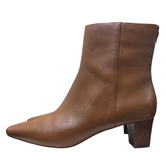 Lauren Ralph Lauren Willa Brown Leather Bootie — Wood Heel Zip Ankle 9 - Picture 3 of 10